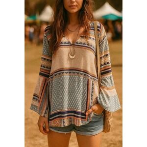 s.Oliver Tunic Top US 8 EU 38 Boho‎ Scarf Print Patchwork Festival Beachy Artsy